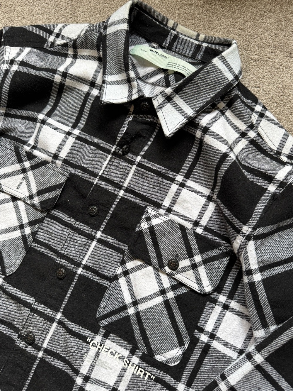 Mens Off-White Check Shirt Flannel Midweight Cotton Shirt Size XL